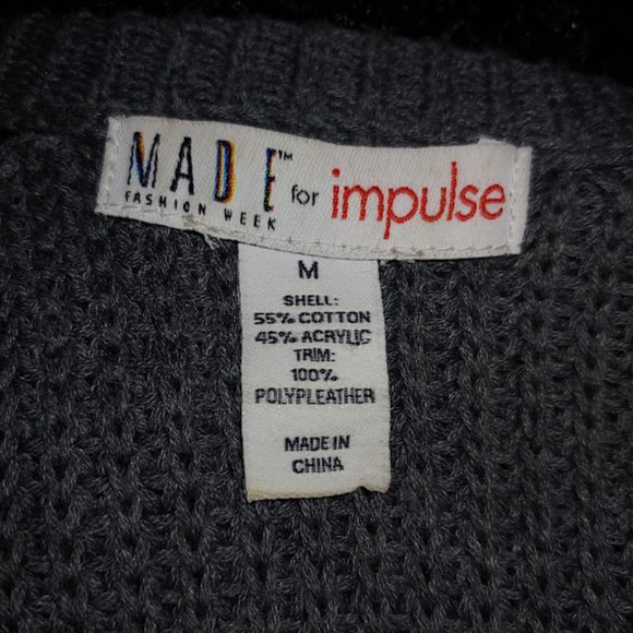 MADE for impulse long sleeve crew neck sweater dress w lace trim/size M/grey blk - Picture 9 of 9